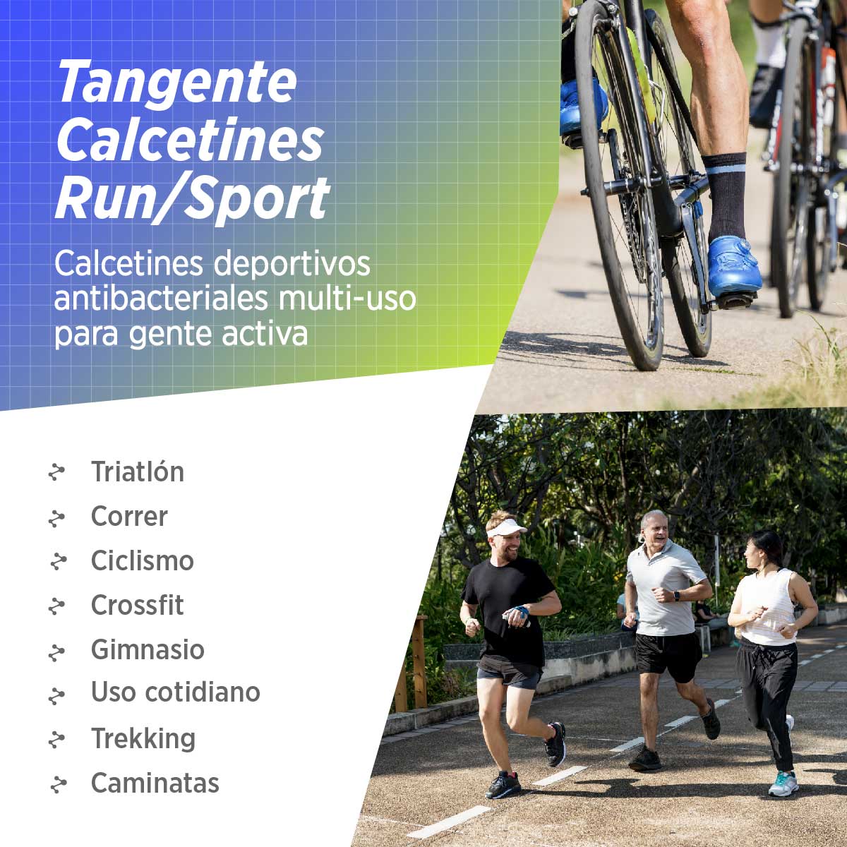 Medias Running Ciclismo TANGENTE, 2 Pares (Ultra Light)