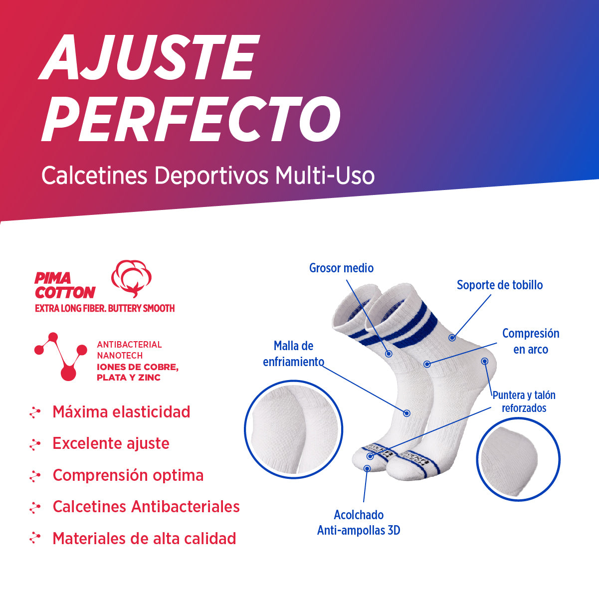 Medias Deportivas | Retro Stripes Azules, 03-Pack