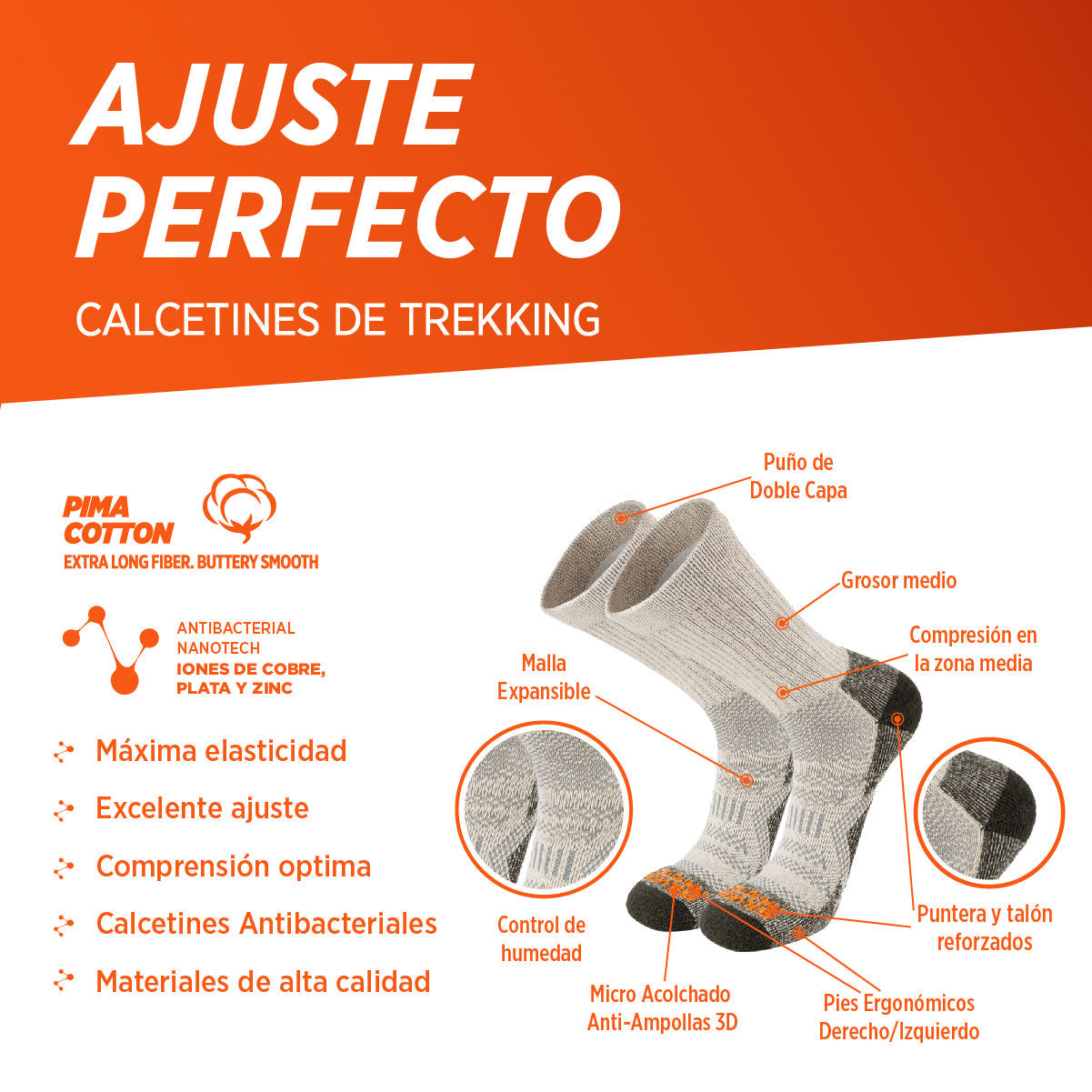 ALTURA Trekking Socks. Medias Deportivas de Algodón Pima, 2 Pares