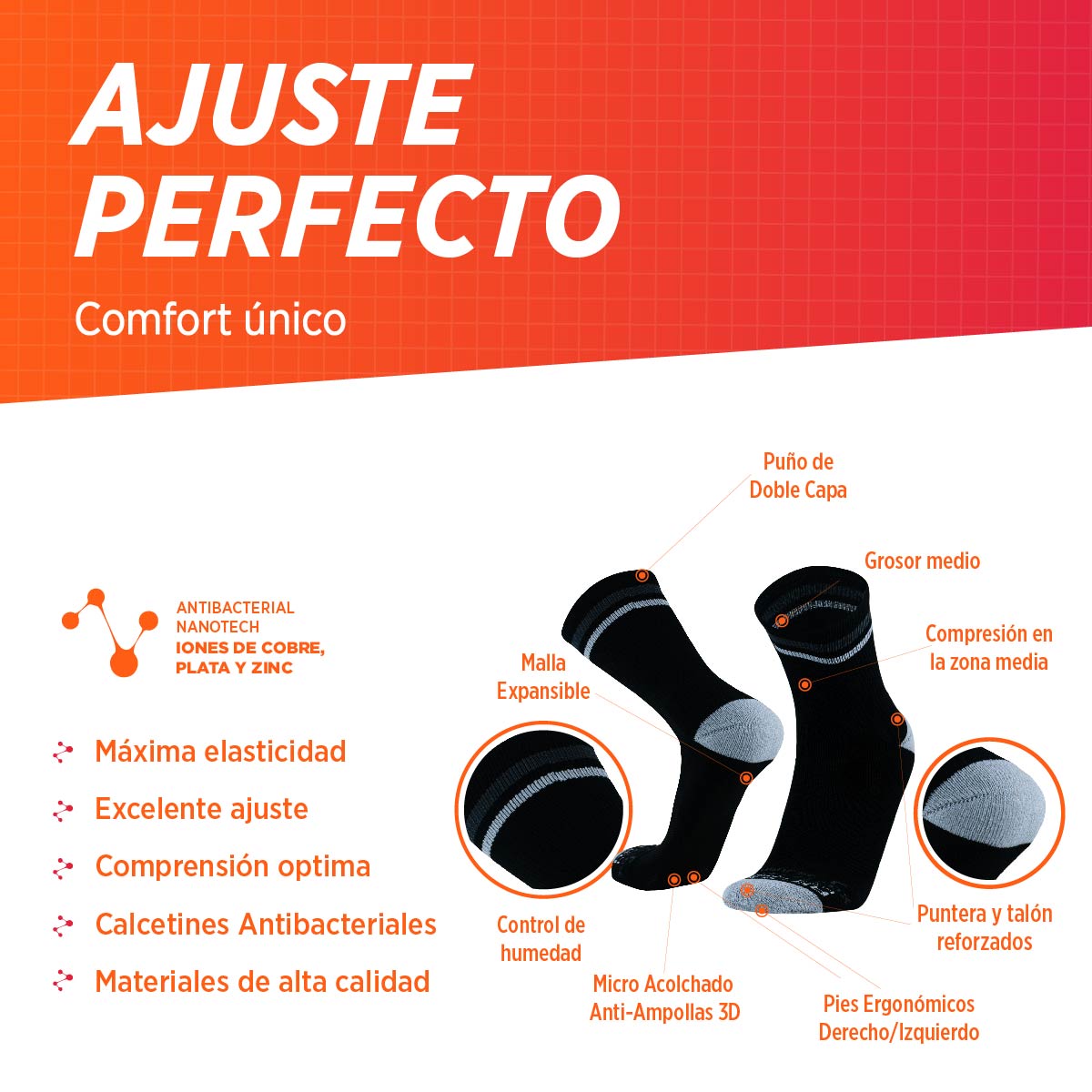 IMPULSE Medias deportivas de Compresión, 2 Pack