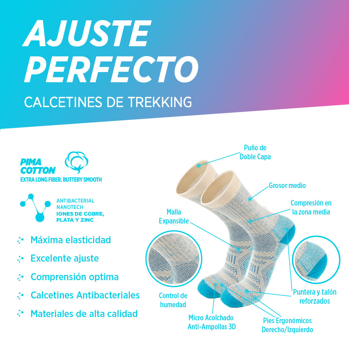 ALTURA Medias deportivas de Algodón Pima, 2 pares