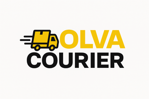 Create a realistic, high-quality vector-style logo of “Olva Courier,” showing its official yellow and black color palette. The logo must look authentic, modern, and suitable for professional shipping or delivery branding. No AI or fictional design — must resemble the real Olva Courier logo.