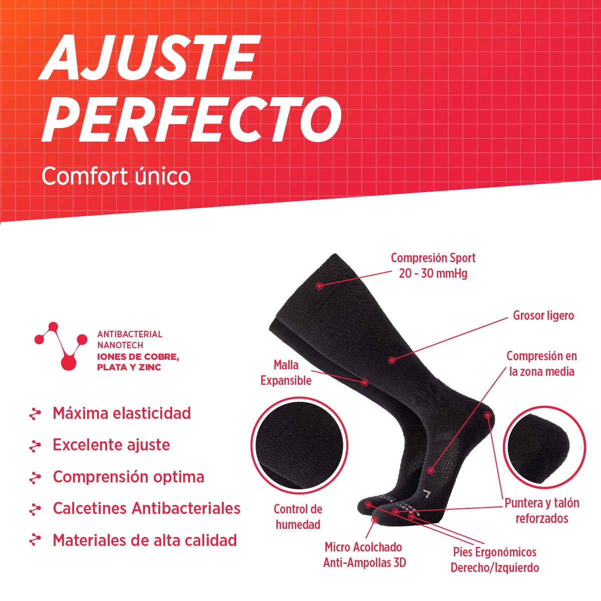 ENDURA Medias compresión para correr, recuperación y viajes en Perú – Silvera NanoTech